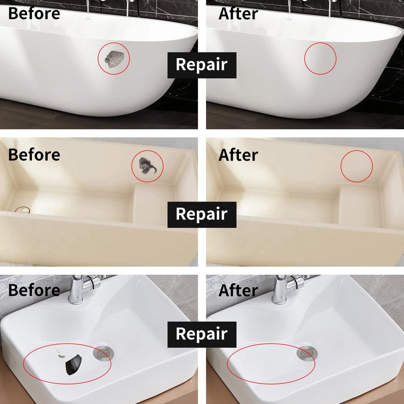 Globalcom Tub and Fiberglass Shower Repair Kit (Color Match), 3.7oz Porcelain Repair Kit, Porcelain Sink and Acrylic Bathtub Repair Kit White for Cracks Chips Dents Holes Almond/Biscuit/Bone - Image 2